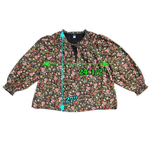 Old Navy Smocked Dark Floral Shine Blouse Chiffon Shimmering Ditsy Romantic - Picture 4 of 10